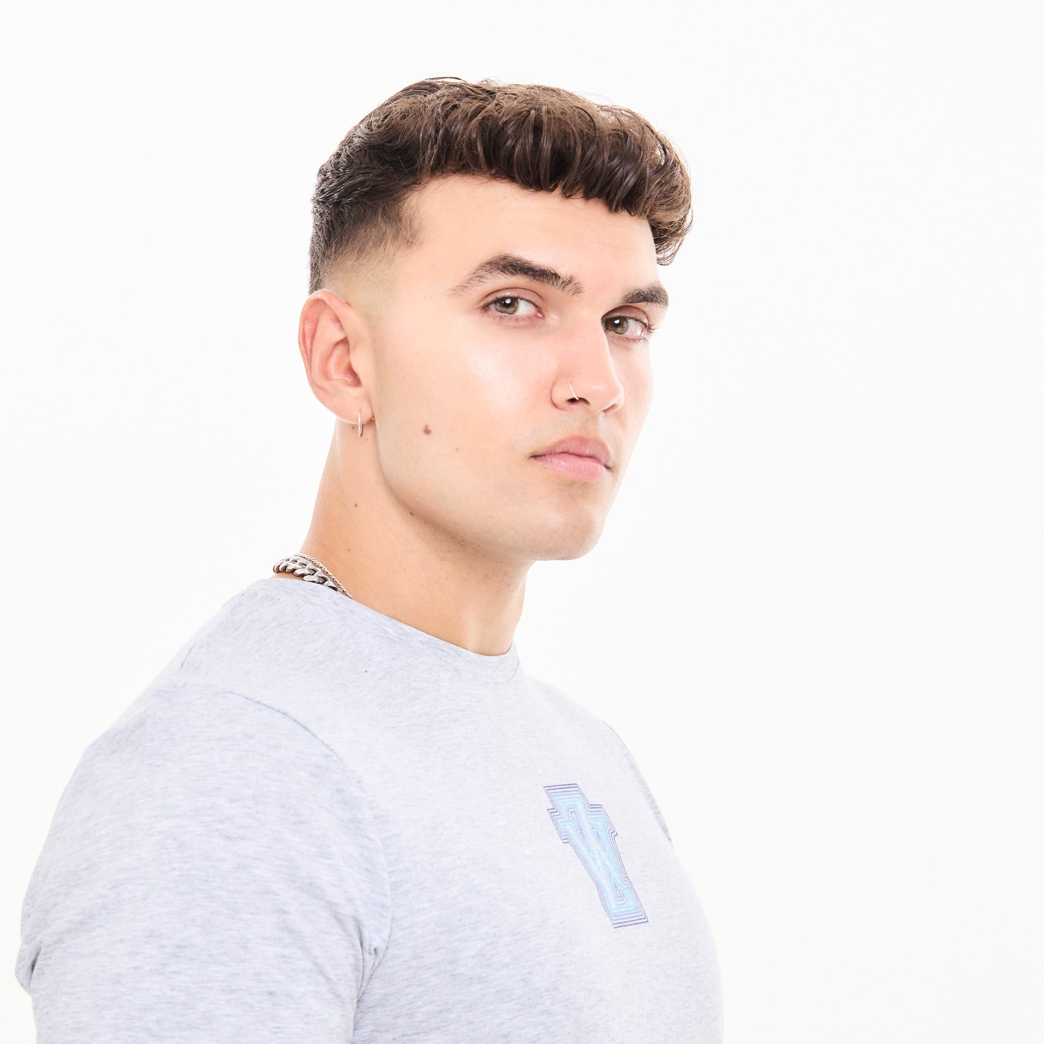 Zephyr Peak Mens T-Shirt | Grey Marl with Blue Trims