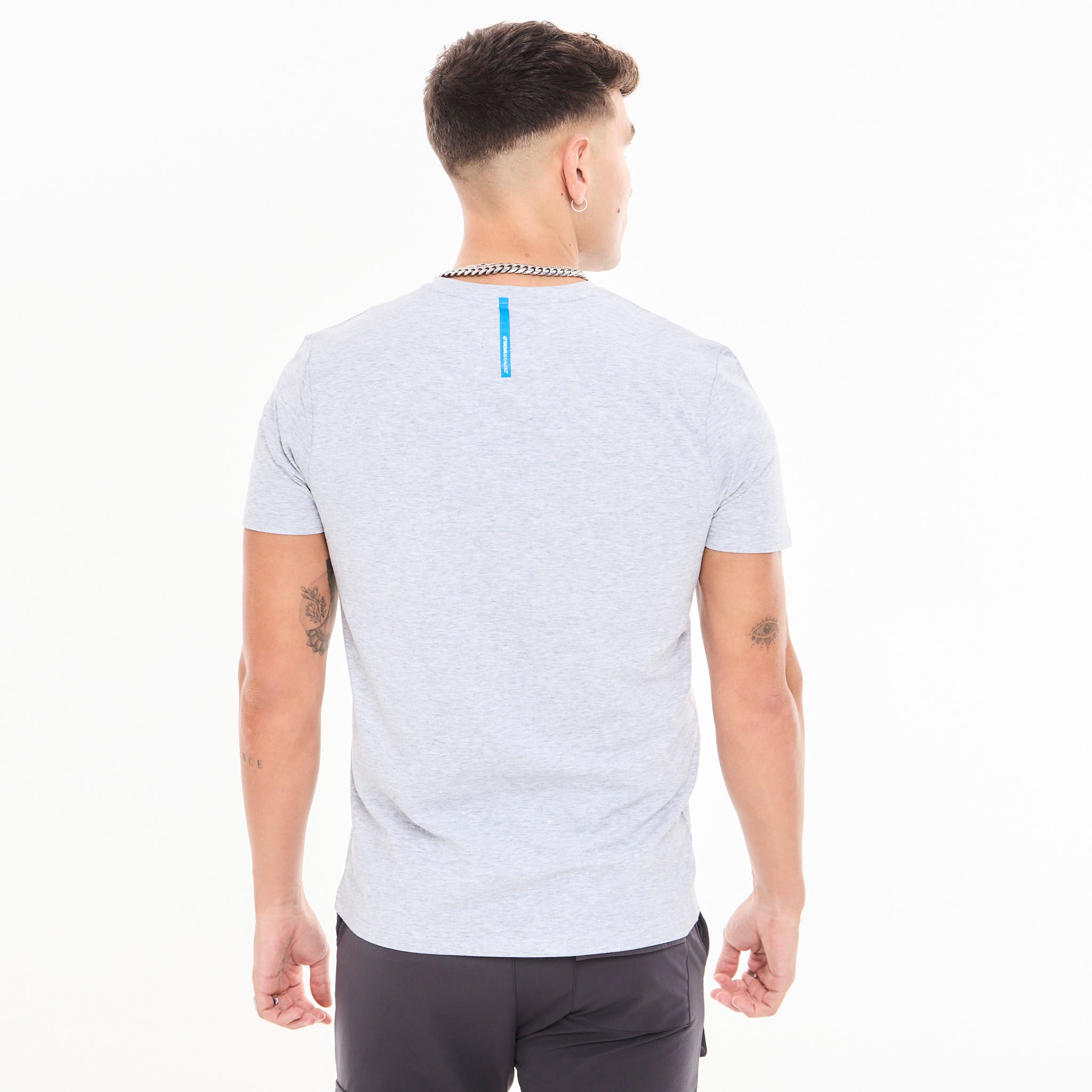 Zephyr Peak Mens T-Shirt | Grey Marl with Blue Trims