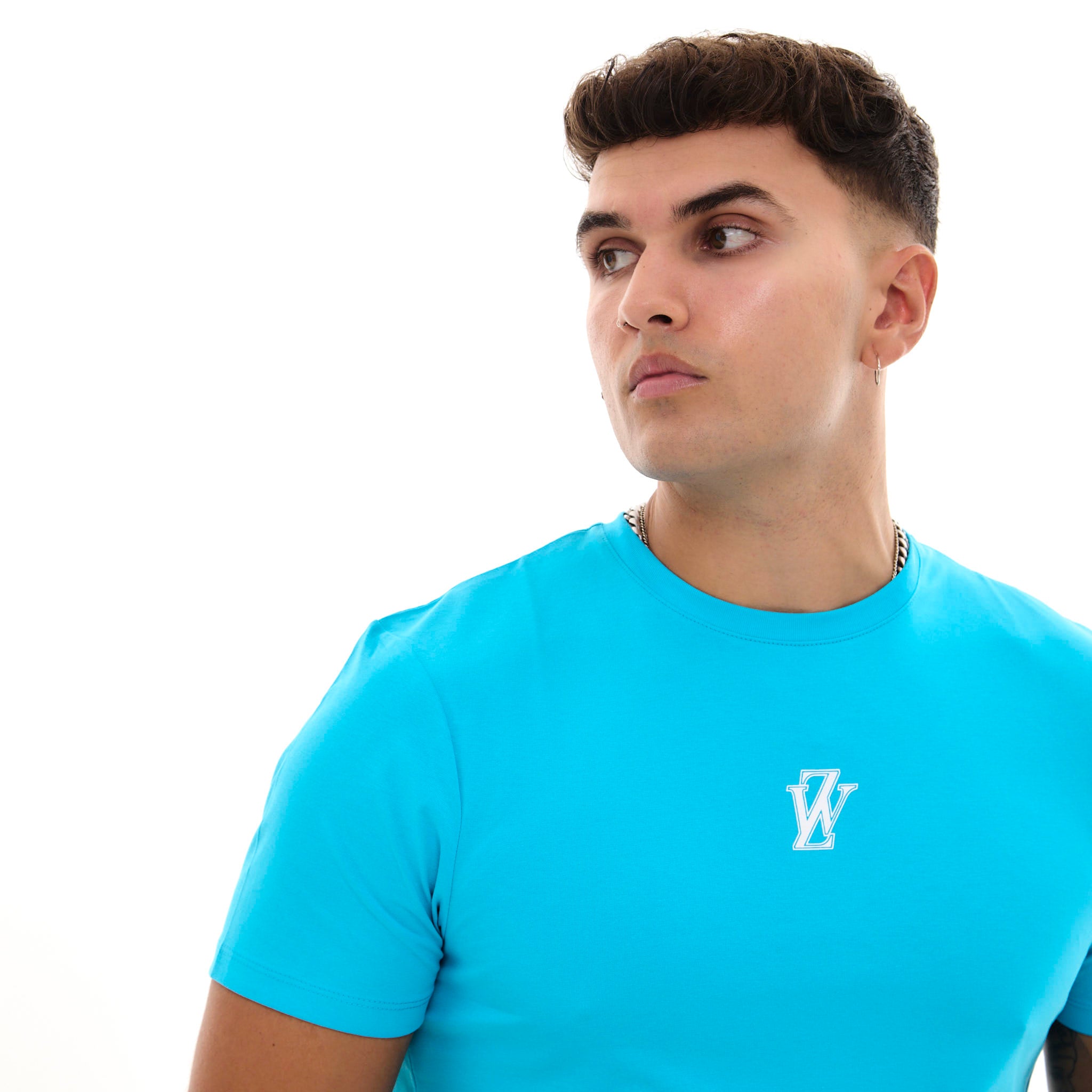Zephyr Crest Mens T-Shirt | Brilliant Blue with White Trims