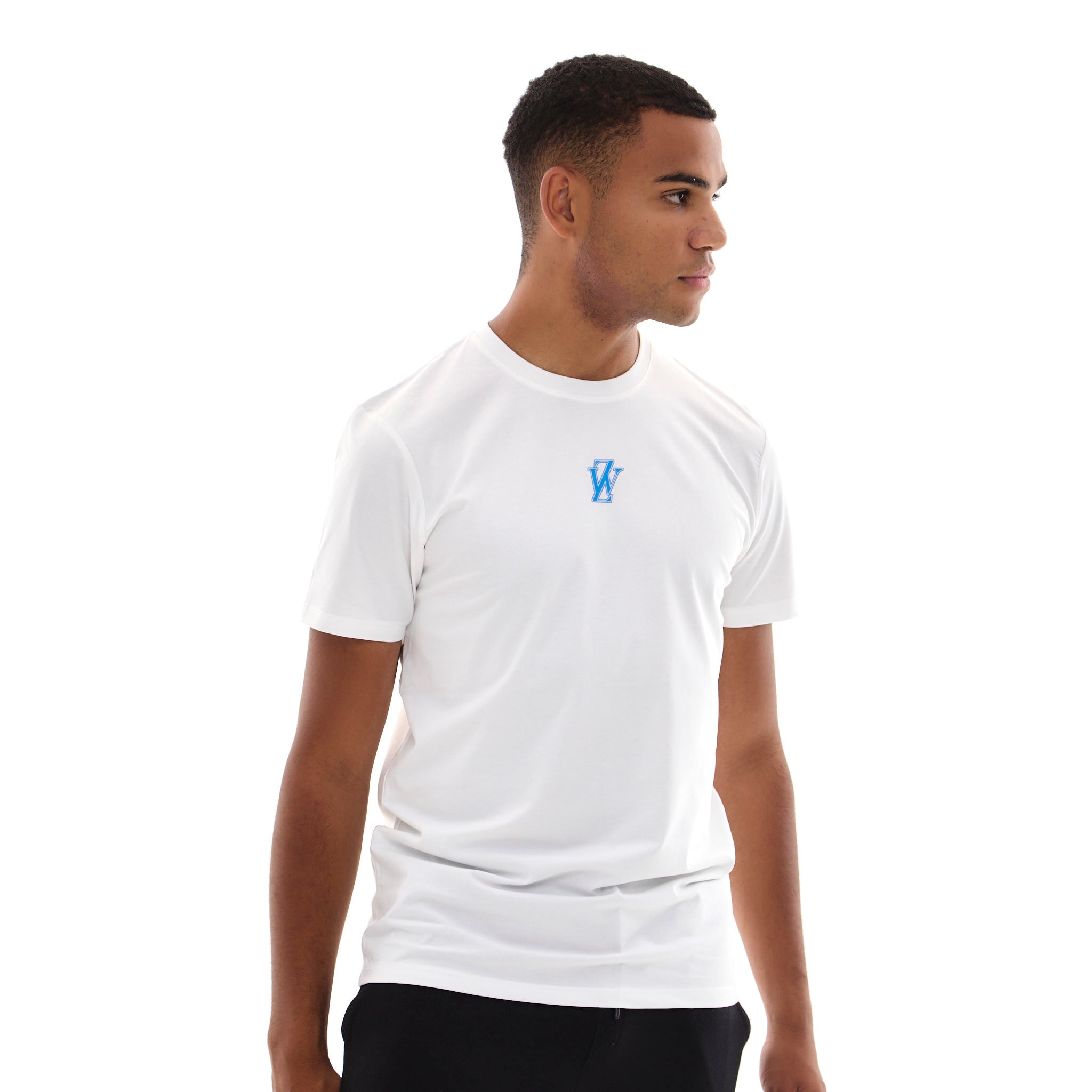 Zephyr Crest Mens T-Shirt | White with Blue Trims