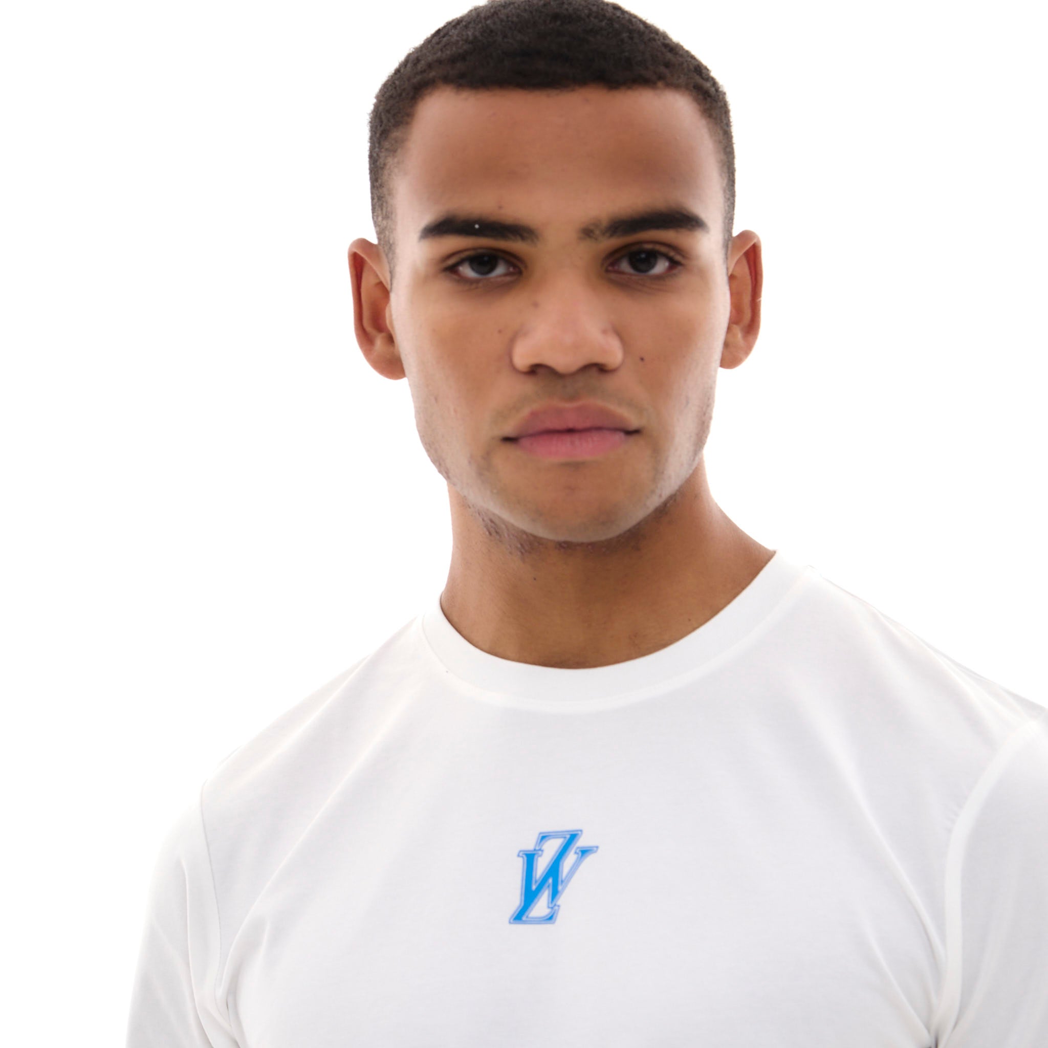 Zephyr Crest Mens T-Shirt | White with Blue Trims