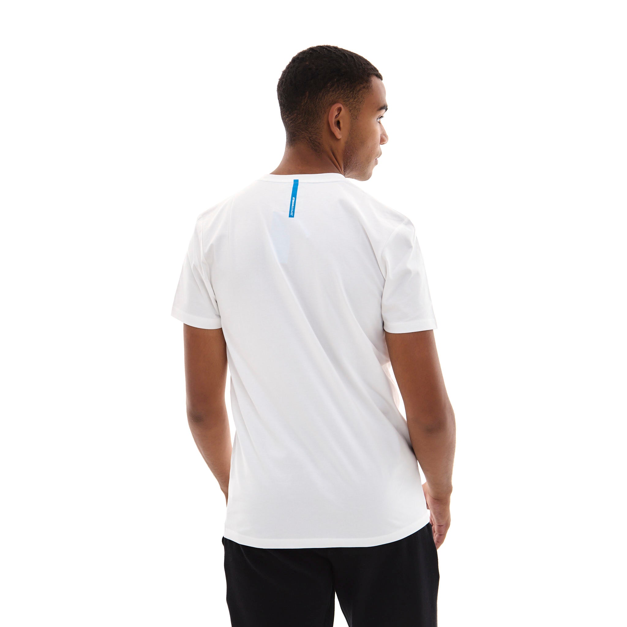 Zephyr Crest Mens T-Shirt | White with Blue Trims