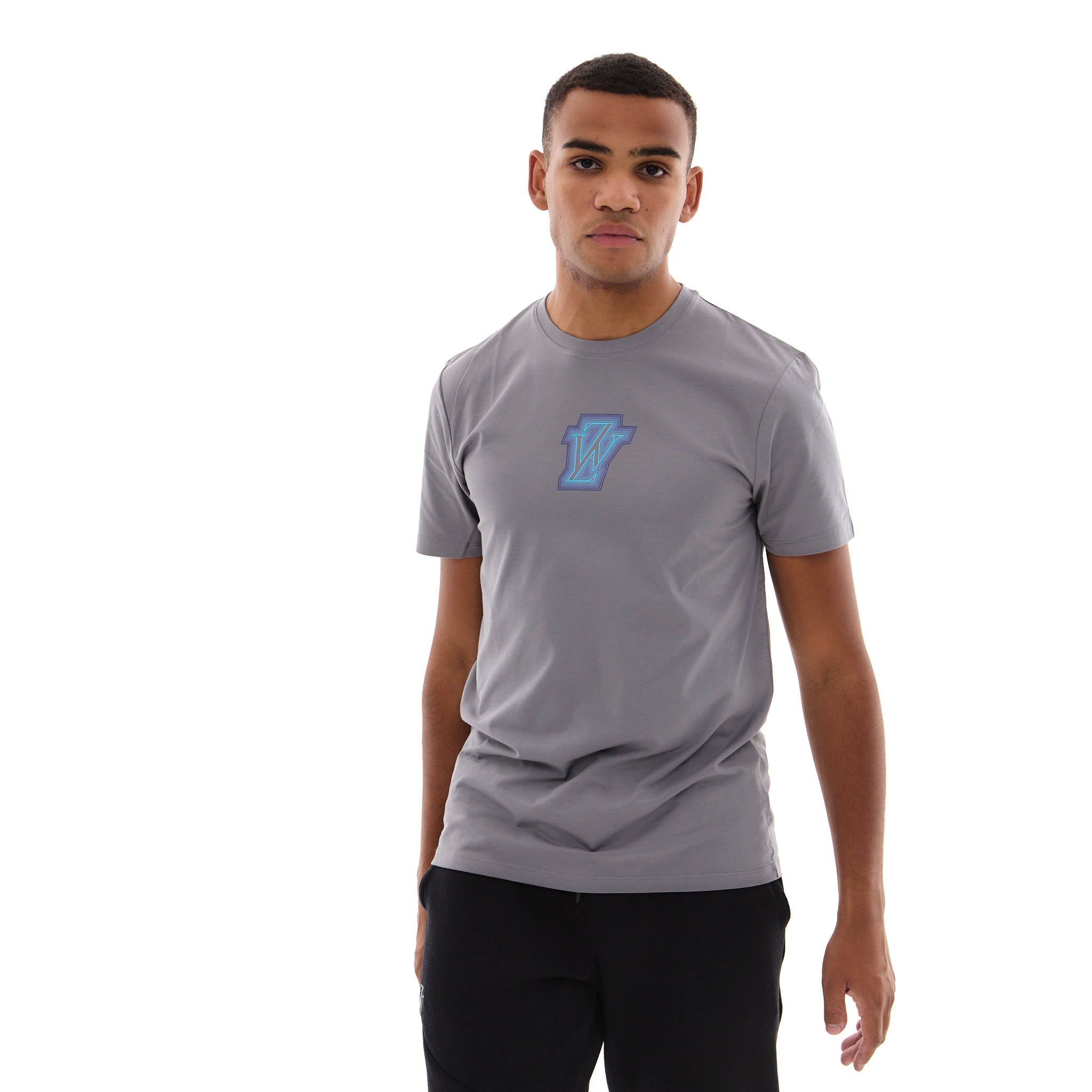 Zephyr Peak Mens T-Shirt | Light Grey with Blue Trims
