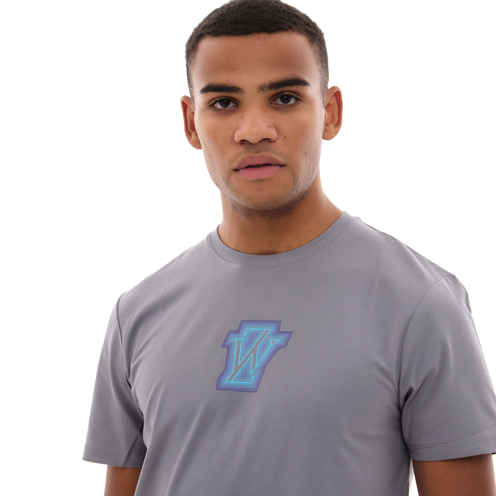 Zephyr Peak Mens T-Shirt | Light Grey with Blue Trims