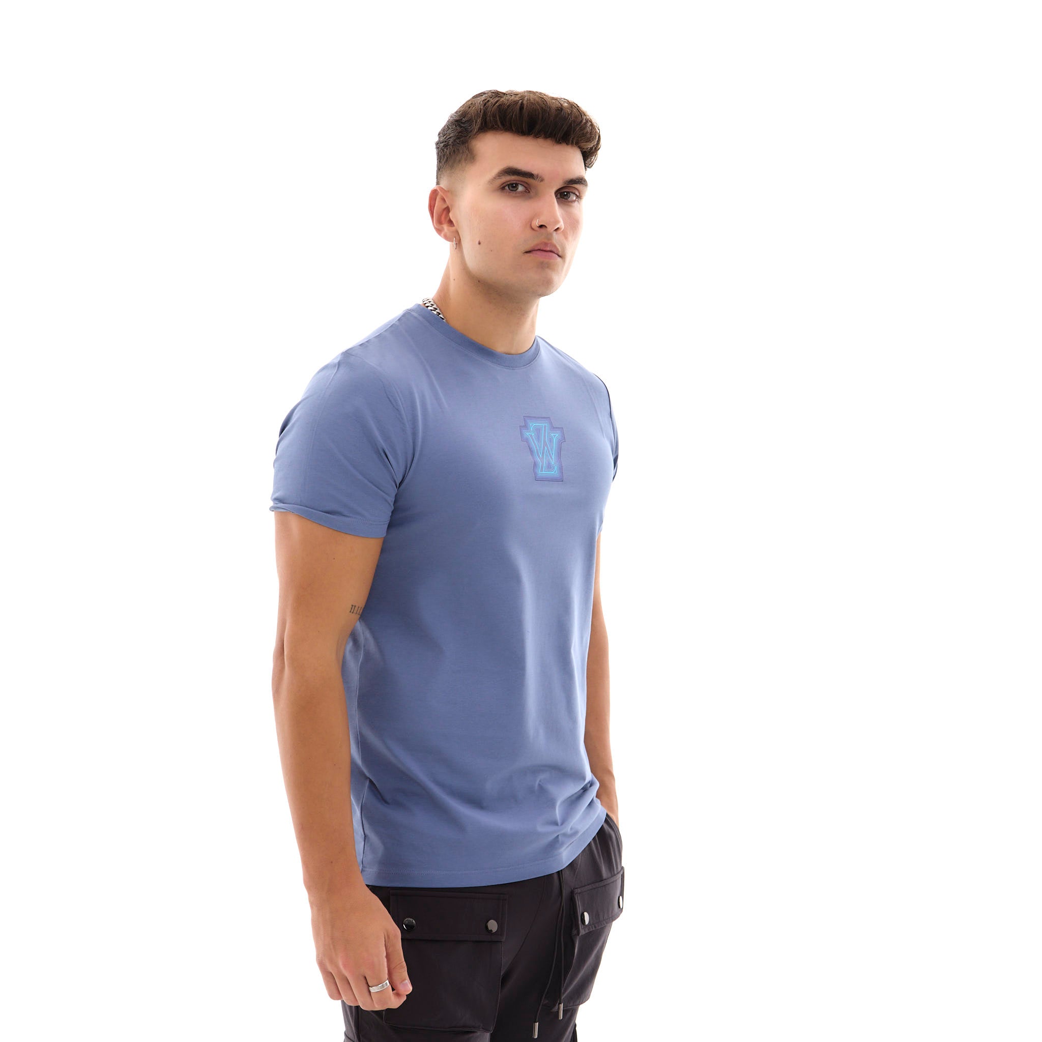 Zephyr Peak Mens T-Shirt | Steel Blue with Blue Trims