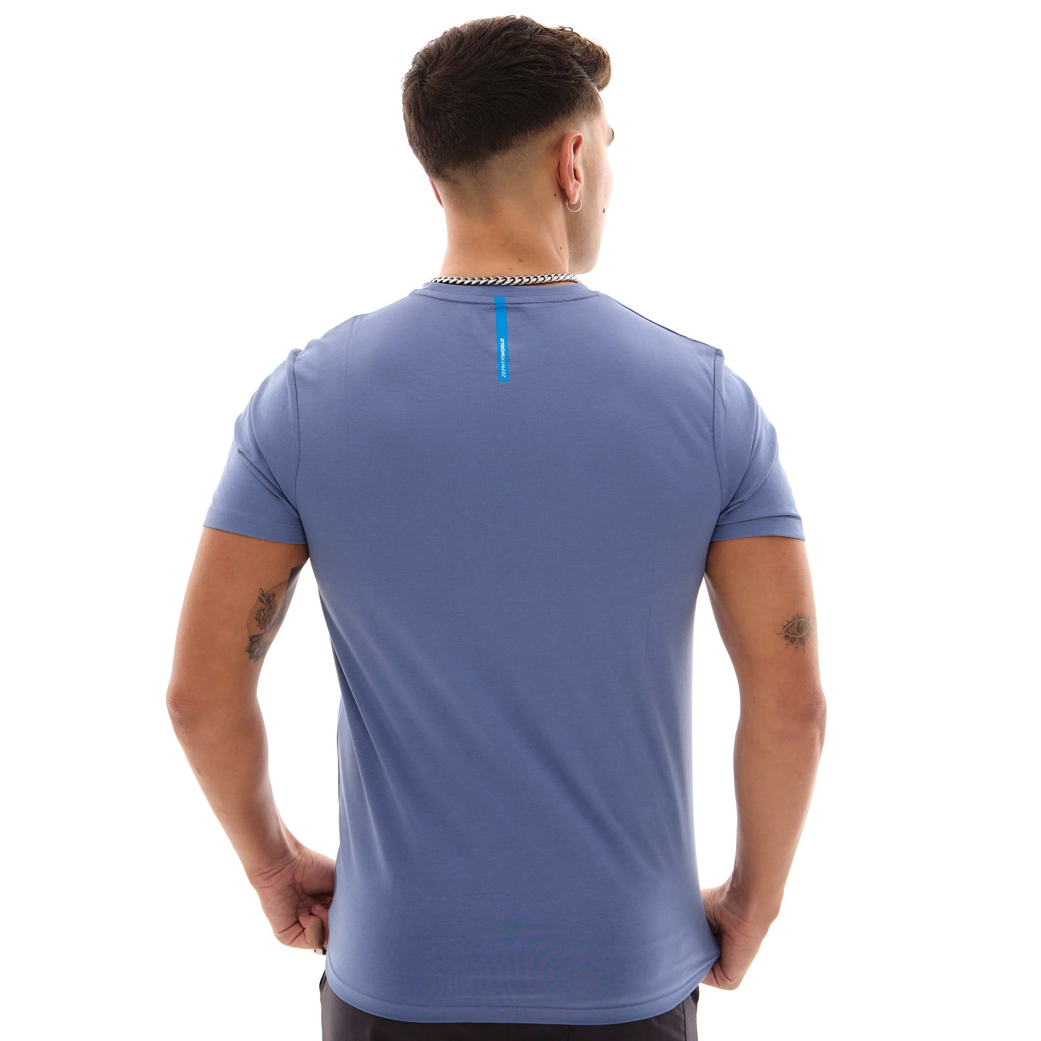 Zephyr Peak Mens T-Shirt | Steel Blue with Blue Trims