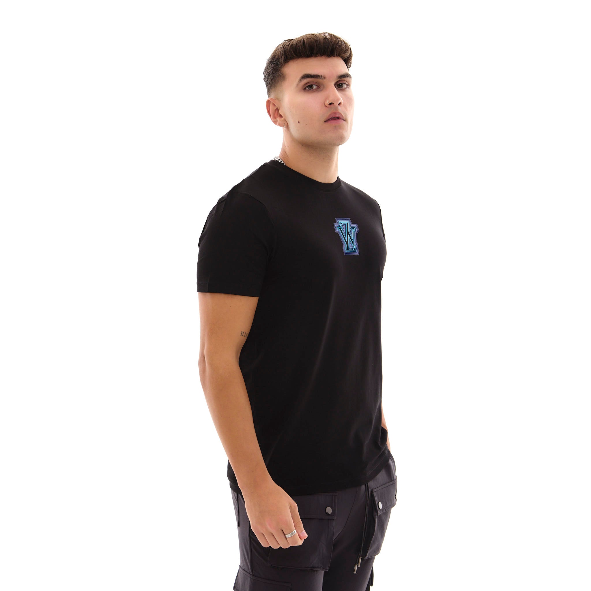 Zephyr Peak Mens T-Shirt | Black with Blue Trims