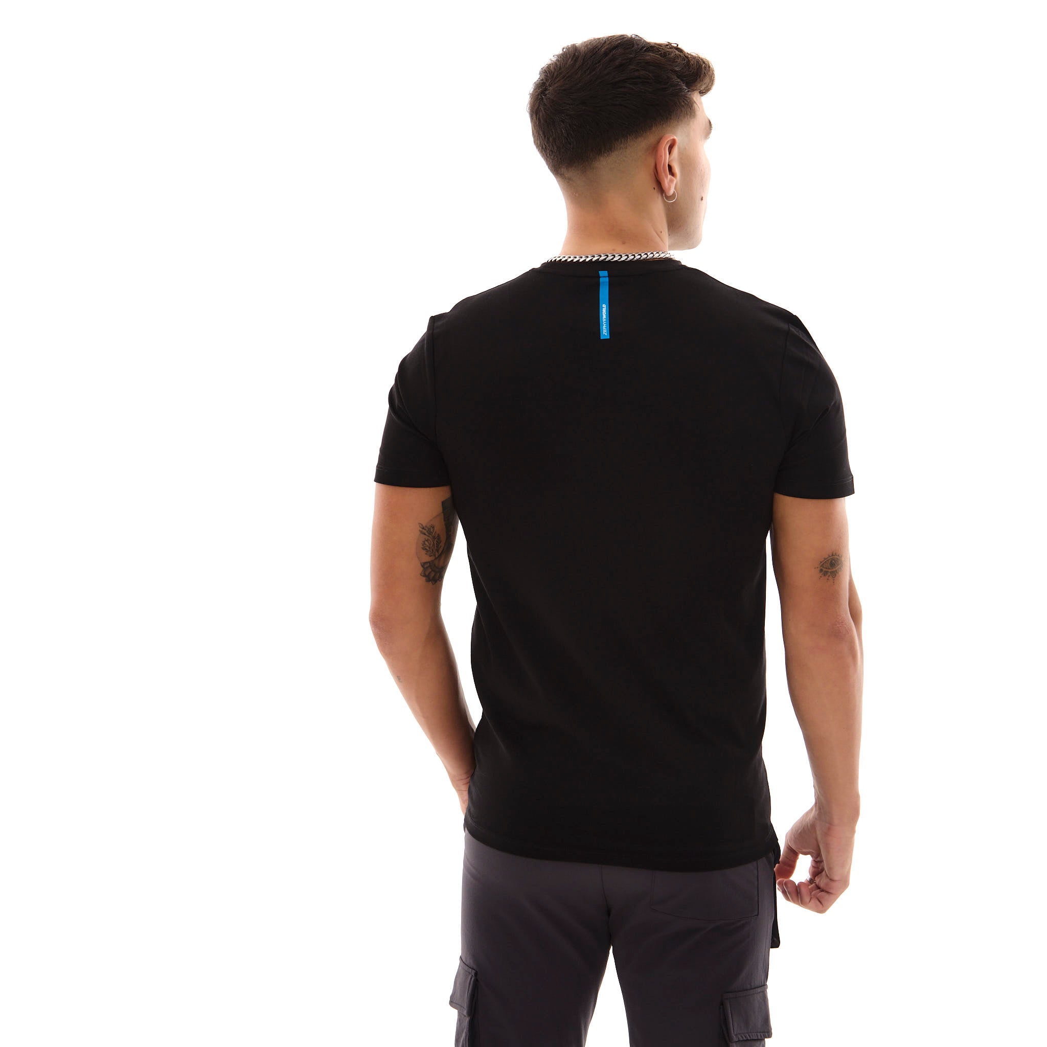 Zephyr Peak Mens T-Shirt | Black with Blue Trims