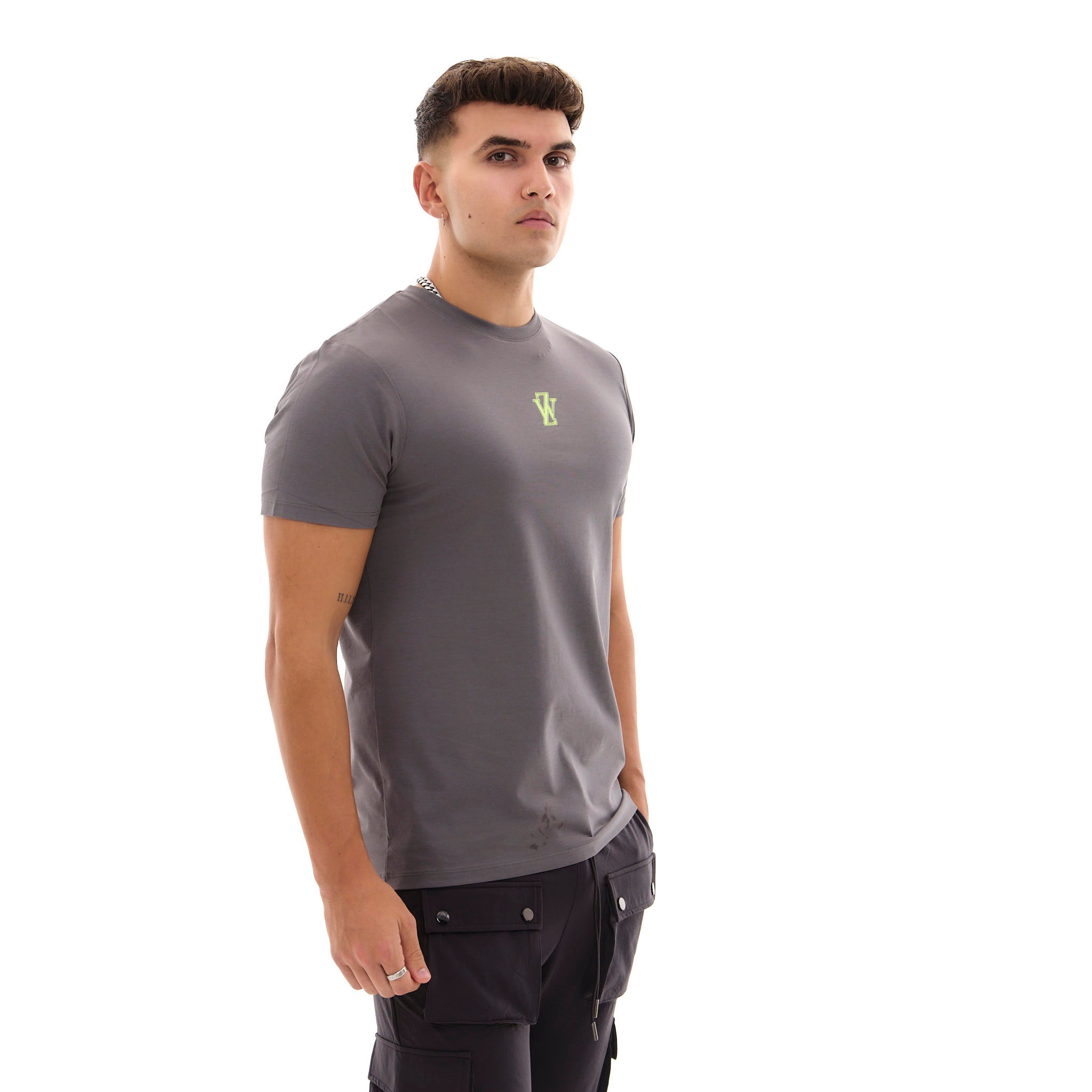 Zephyr Crest Mens T-Shirt | Grey with Lime Trims