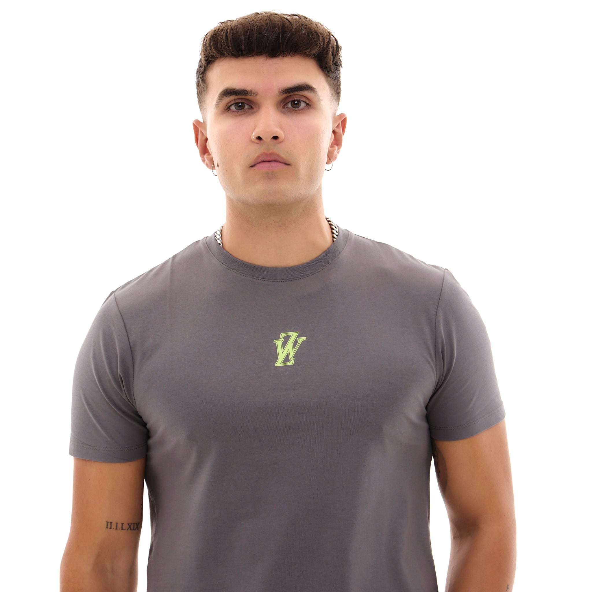 Zephyr Crest Mens T-Shirt | Grey with Lime Trims