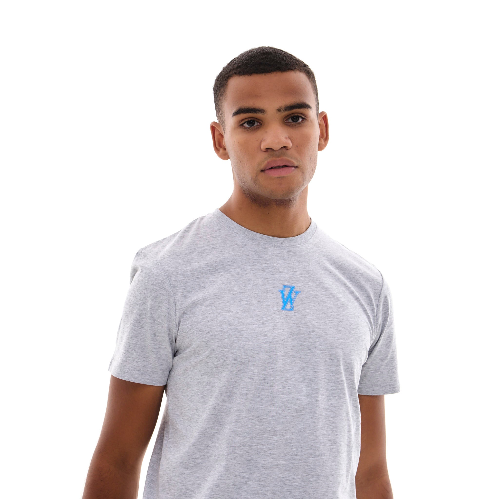 Zephyr Crest Mens T-Shirt | Grey Marl with Blue Trims