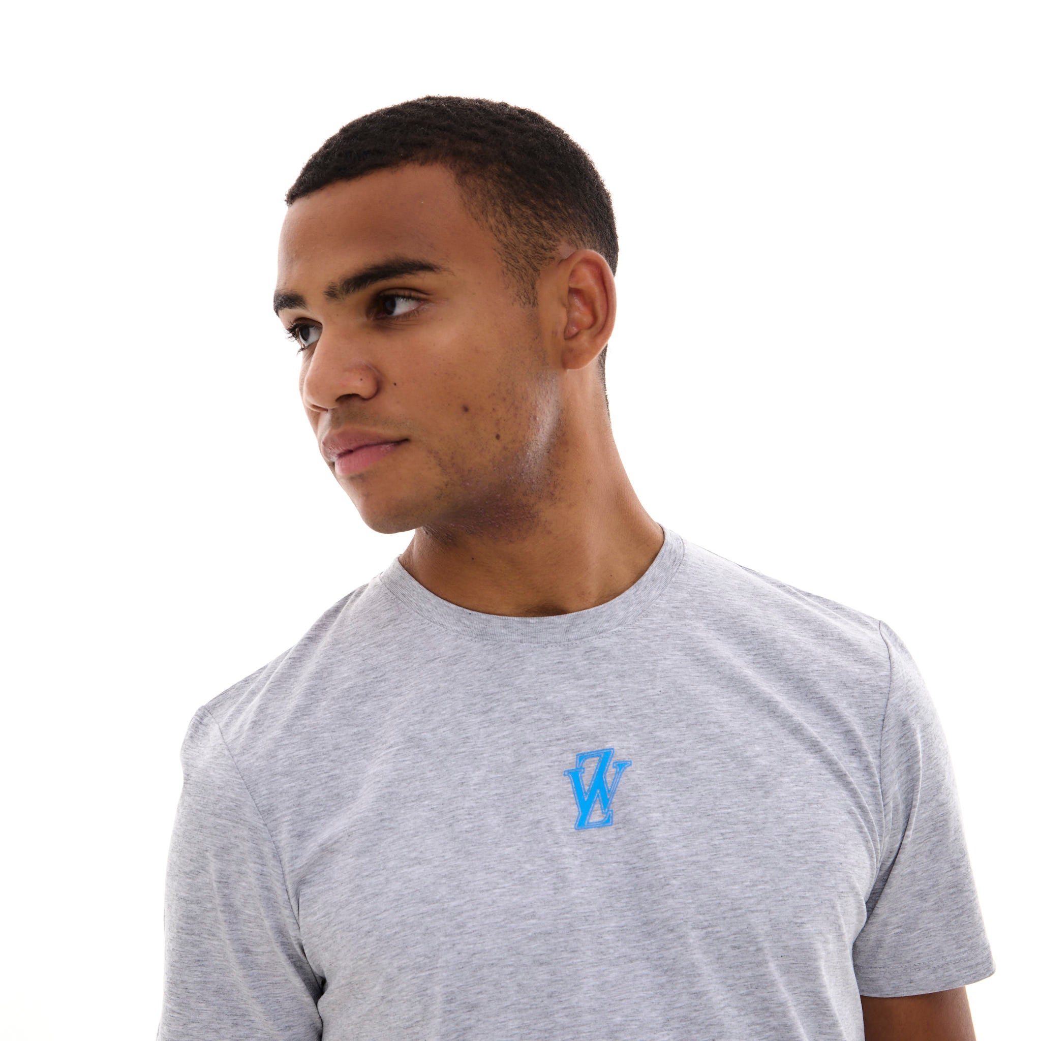 Zephyr Crest Mens T-Shirt | Grey Marl with Blue Trims