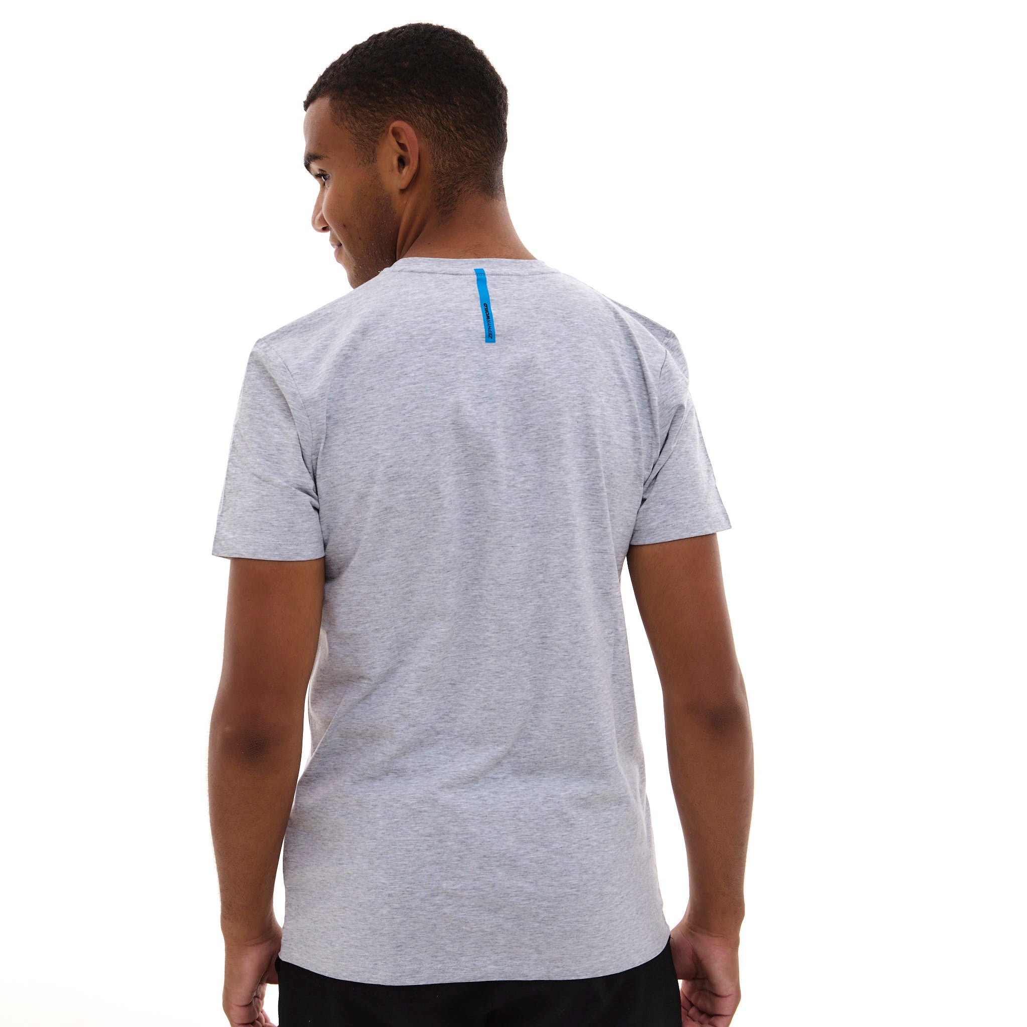 Zephyr Crest Mens T-Shirt | Grey Marl with Blue Trims