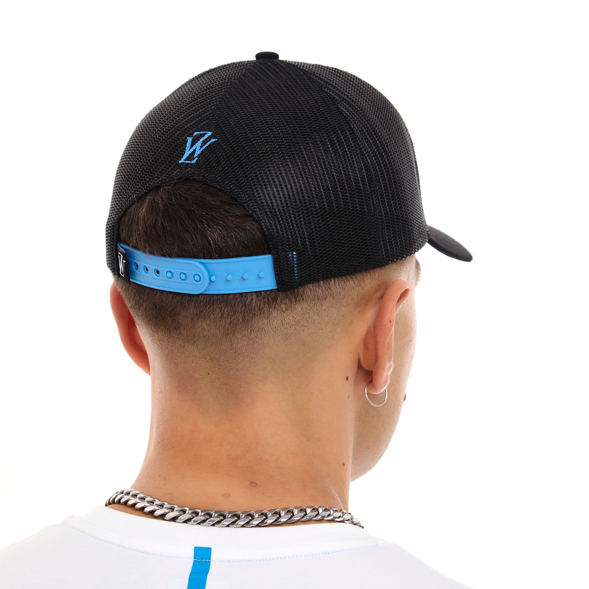 Zephyr World Trucker Cap | Black with Blue Trims