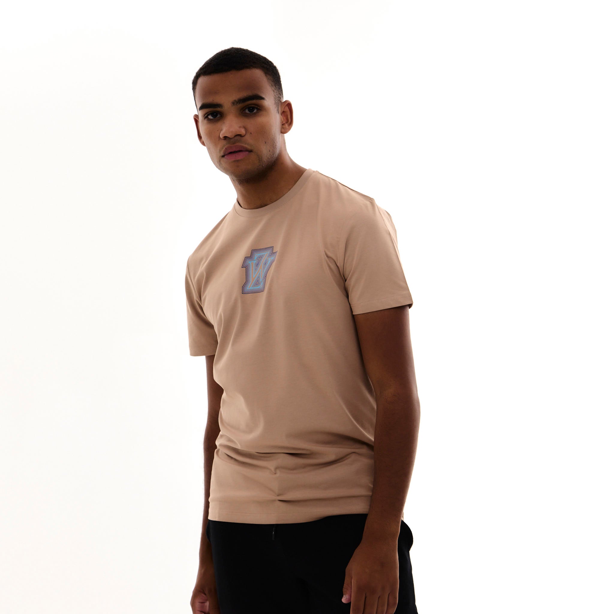 Zephyr Peak Mens T-Shirt | Caramel Brown with Blue Trims
