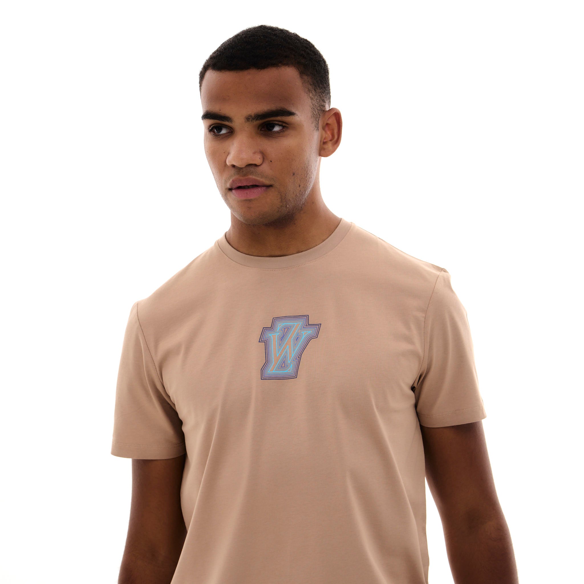 Zephyr Peak Mens T-Shirt | Caramel Brown with Blue Trims