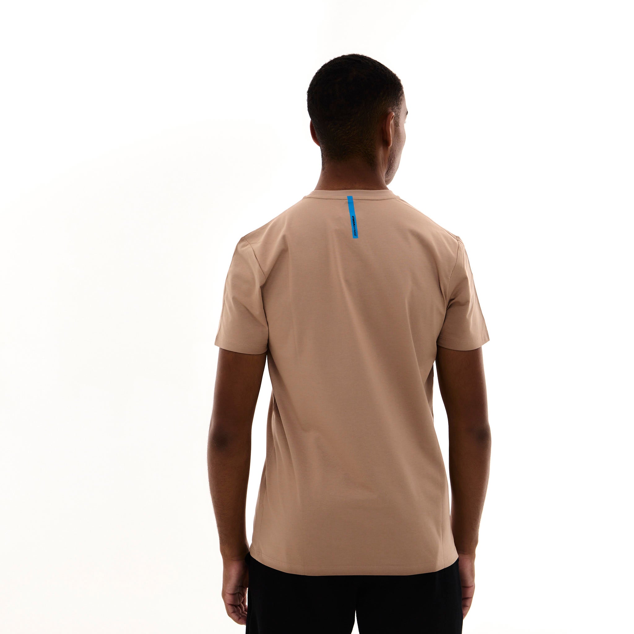 Zephyr Peak Mens T-Shirt | Caramel Brown with Blue Trims