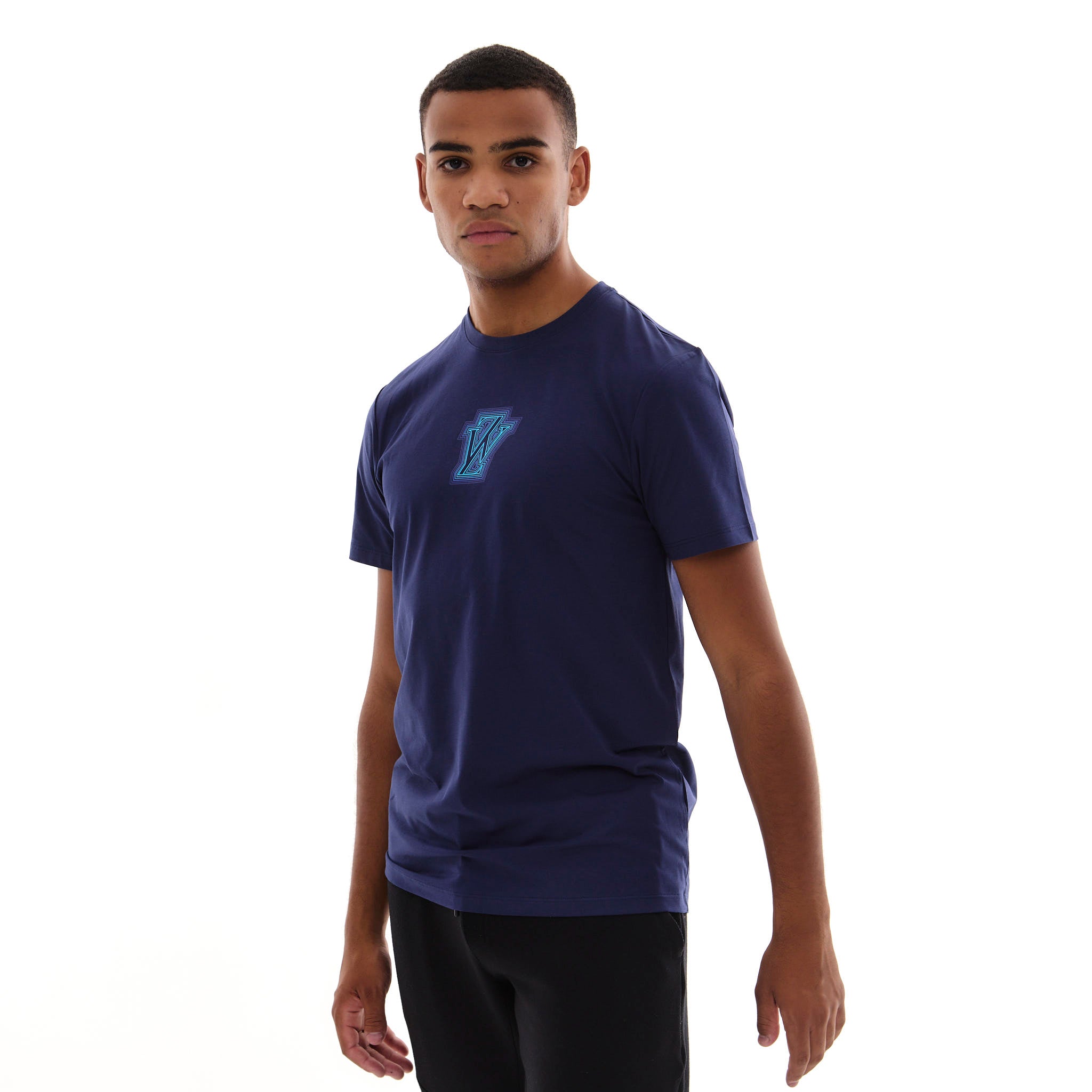 Zephyr Peak Mens T-Shirt | Navy Blue with Blue Trims