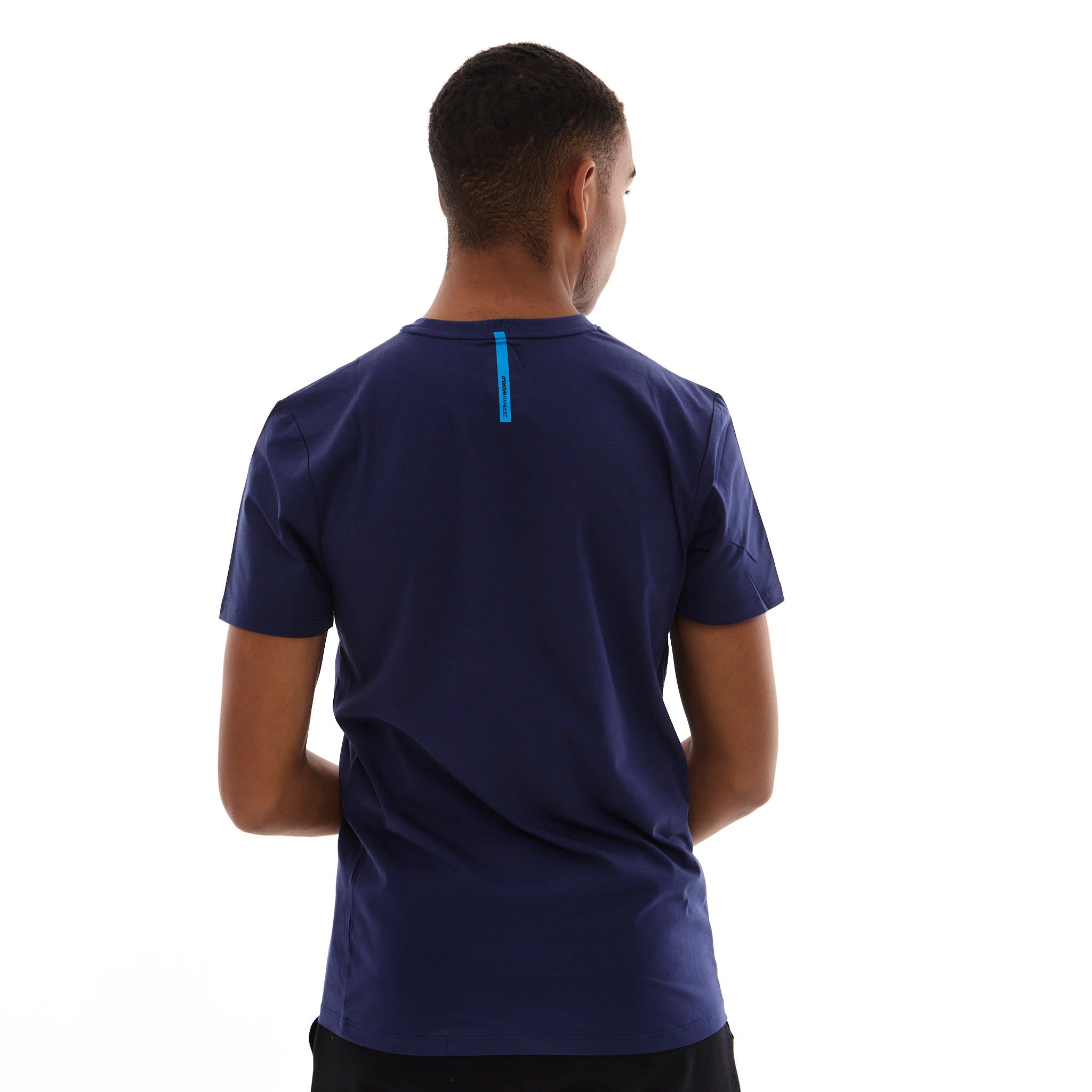 Zephyr Peak Mens T-Shirt | Navy Blue with Blue Trims