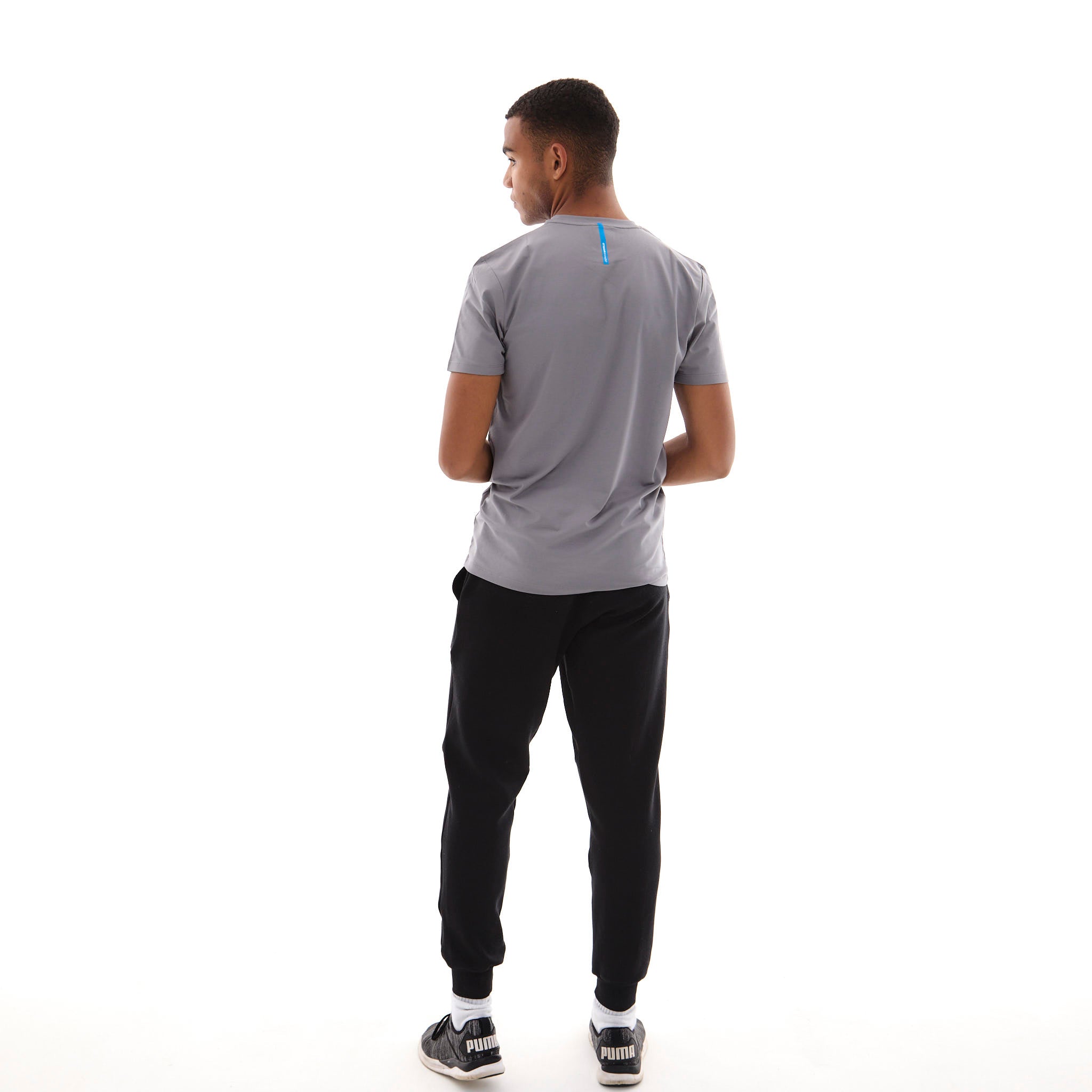 Zephyr Peak Mens T-Shirt | Light Grey with Blue Trims