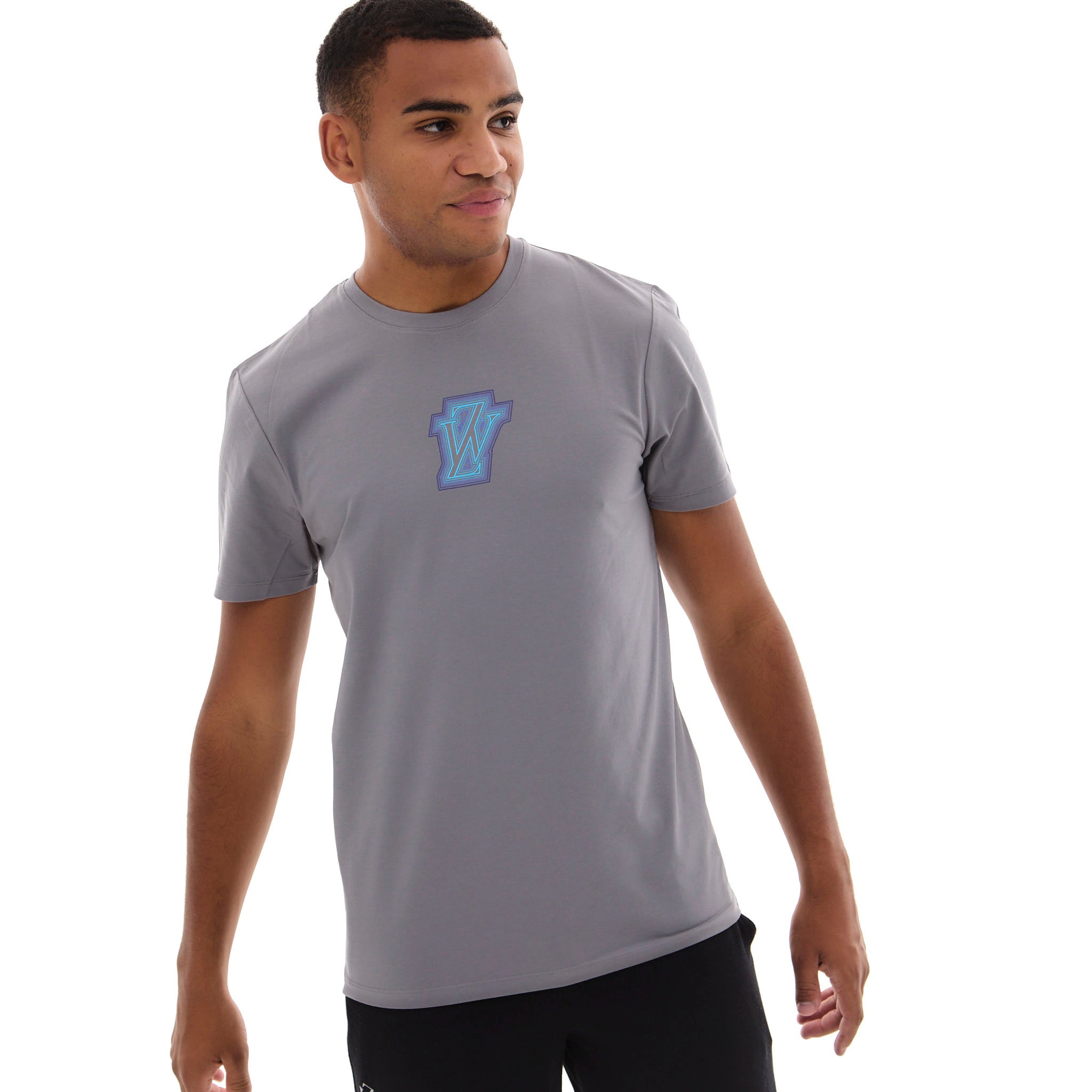 Zephyr Peak Mens T-Shirt | Light Grey with Blue Trims