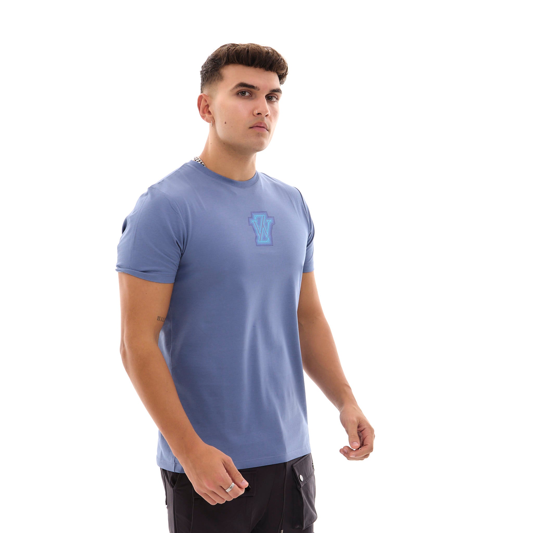 Zephyr Peak Mens T-Shirt | Steel Blue with Blue Trims