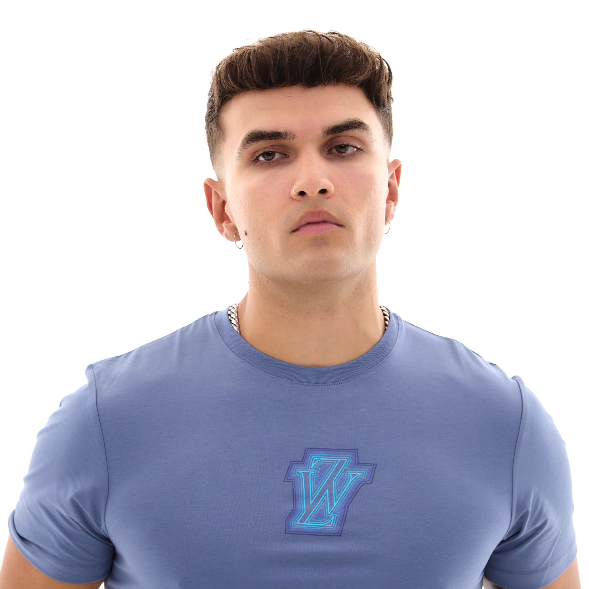 Zephyr Peak Mens T-Shirt | Steel Blue with Blue Trims