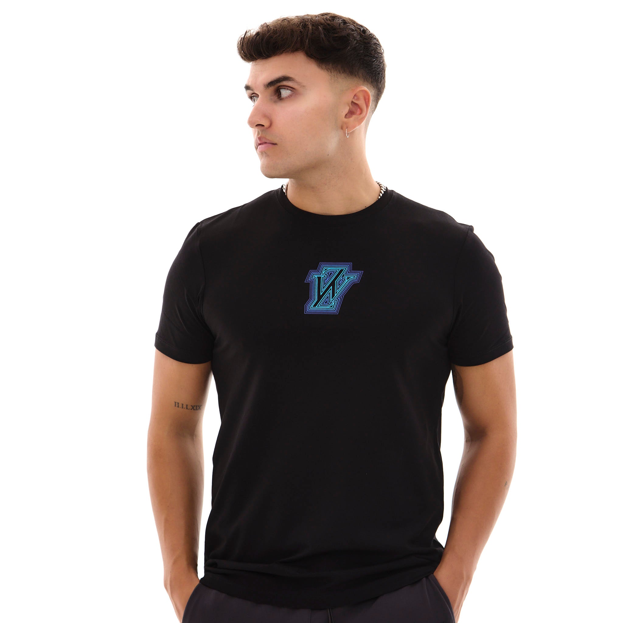 Zephyr Peak Mens T-Shirt | Black with Blue Trims