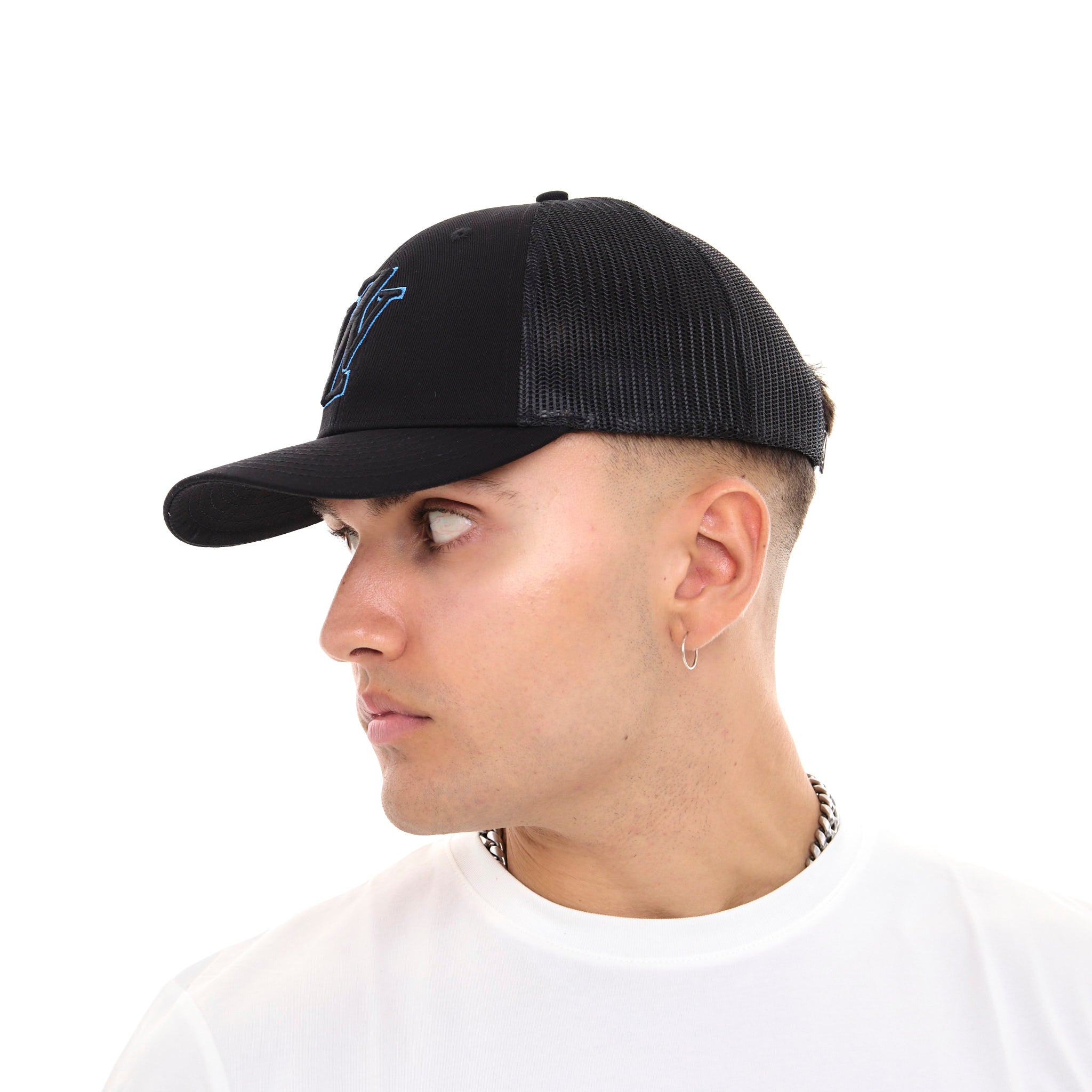Zephyr World Trucker Cap | Black with Blue Trims