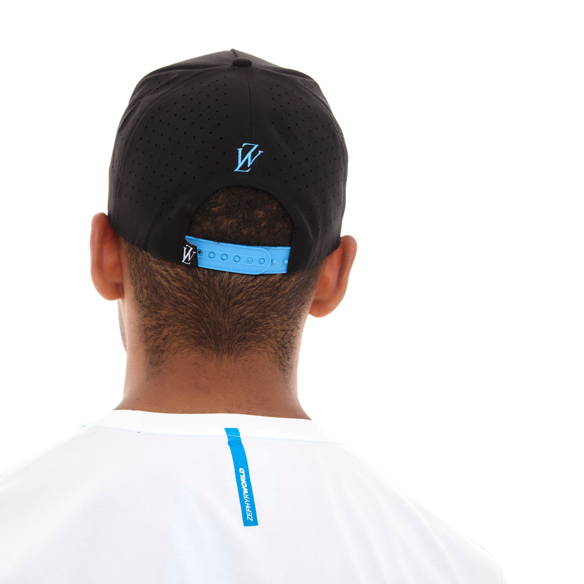 Zephyr World Laser Cap | Adjustable Snapback Black with Blue Trims